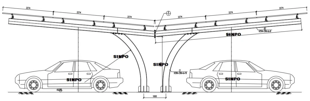 Anodized Aluminum Solar Power Carport Mounting Structure for Solar Energy Car Parking System