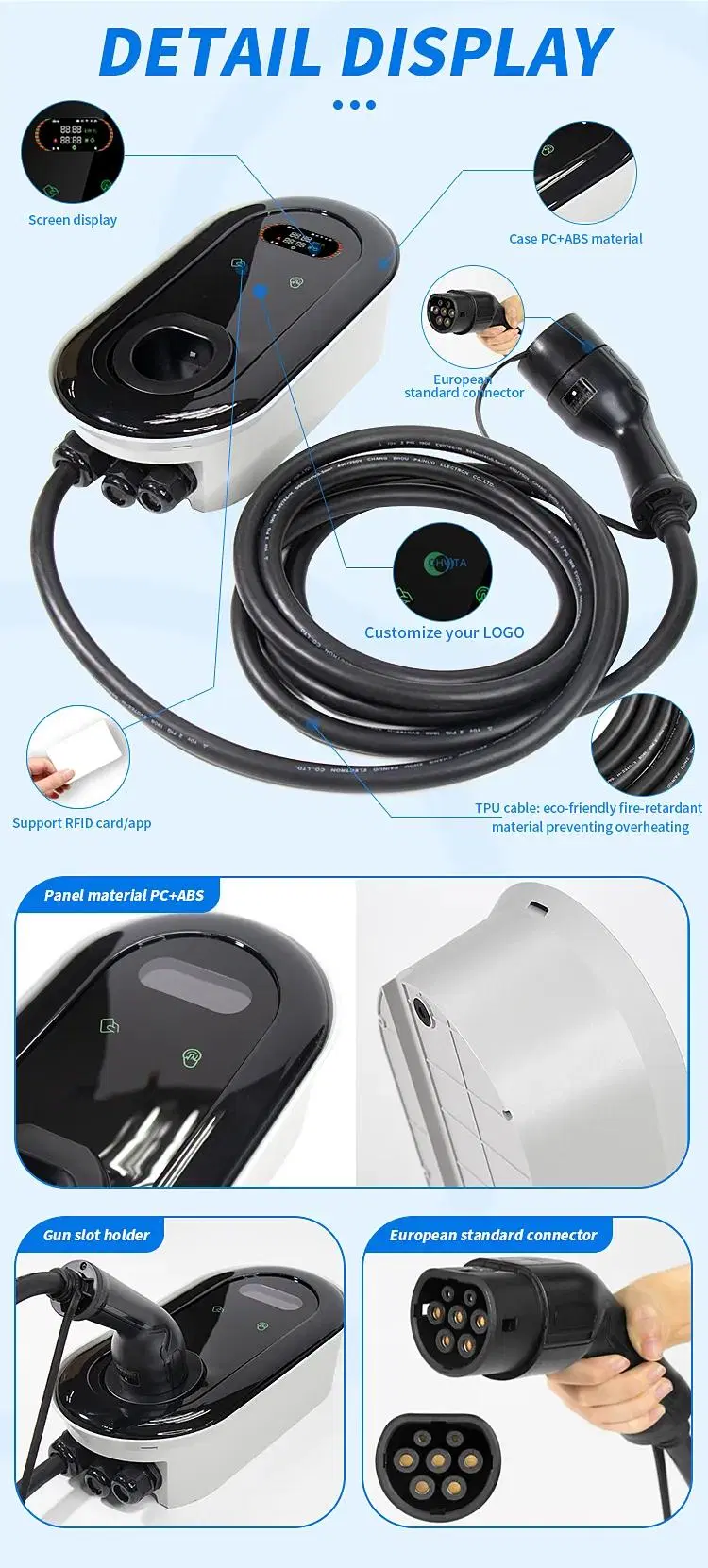 Hyliess Portable EV Car Charger 7kw 11kw 22kw Lithium Battery Charger LiFePO4 Battery Pack Fast EV Car Rgv DC Charger