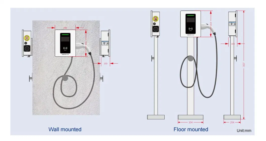 Home Floor Type Gbt Electric Vehicle Car 7kw&11kw AC Charger Charging Point Station for House