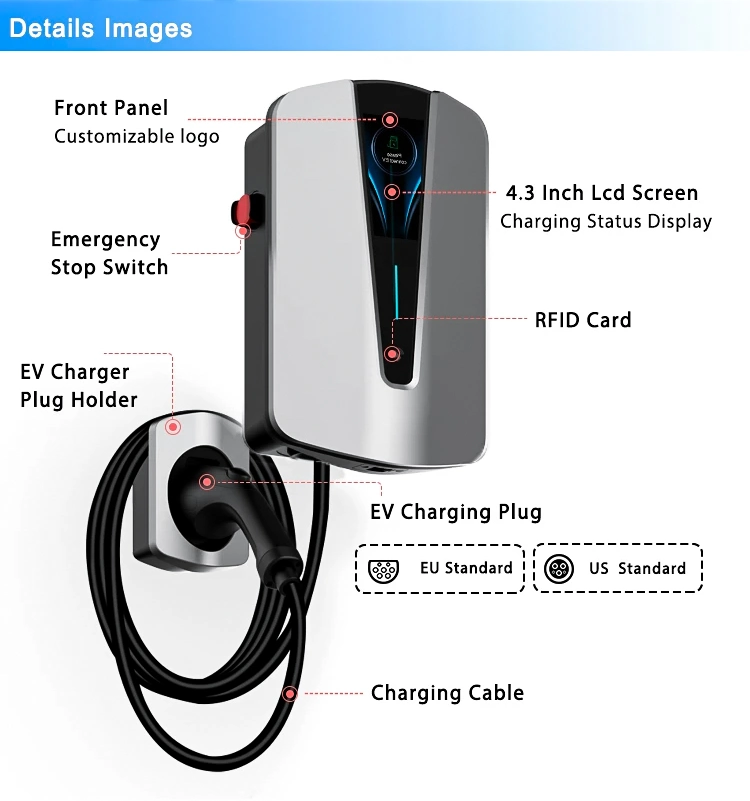 OEM ODM Appearance Design Wall-Mounted Fast Electric Car AC EV Charger Charging Station 7kw 11kw