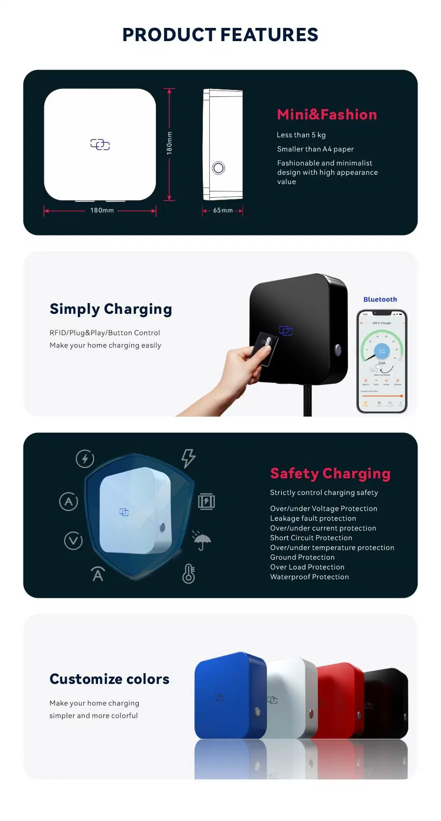 Weeyu Best Quality Home Use 3.5kw-22kw Single Gun EV Fast Charger Wall Mounted Electric Car Charging Stations Cost Suppliers