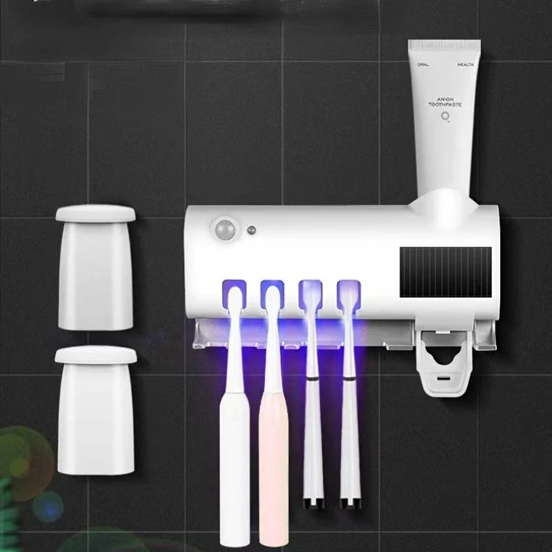 Multifunctional Induction Toothbrush Holder Intelligent UV Toothbrush Sterilizer Automatic Toothpaste Squeezing Hole Free Wall Mounted Toothbrush Storage Box