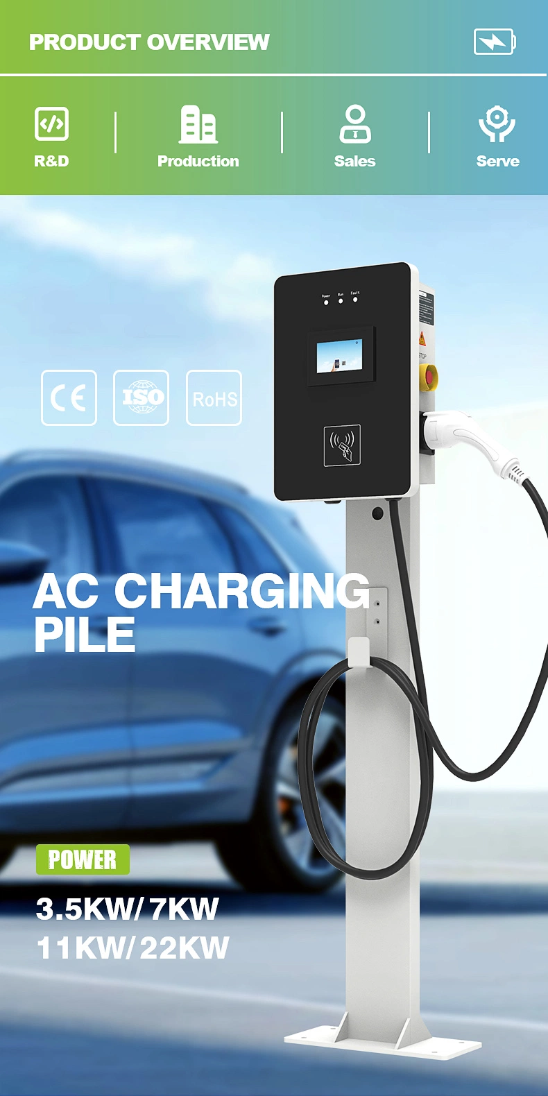 AC Fast 11kw Electric Vehicle Charging Station Wall-Mount EV Charger