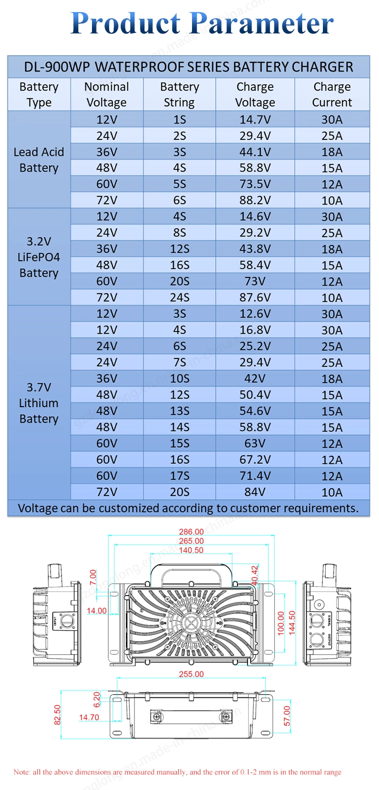 900W 24V 25A Vehicle Lead Acid Battery Charger, Electric Vehicle and Electric Boat Intelligent Portable Outdoor Waterproof Charger