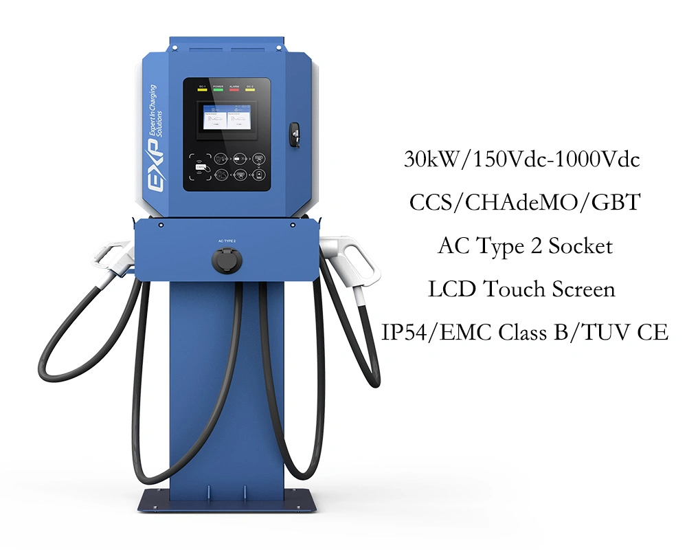 30kw EV DC Charger Pile Pedestal Installation Commercial CCS Chademo Gbt Electric Vehicle Charging Station