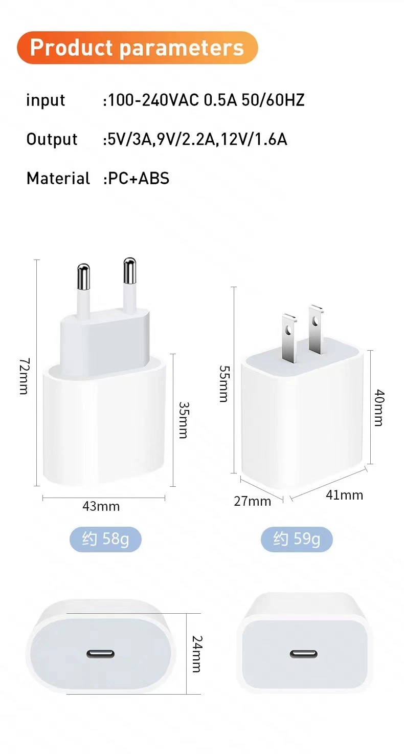 Universal UK Us EU Version Pd 20W Mobile Phone Accessories Fast Charging for Apple iPhone 14 13 12 11 Wall Phone Chargers Pd 20W USB-C Power Adapater