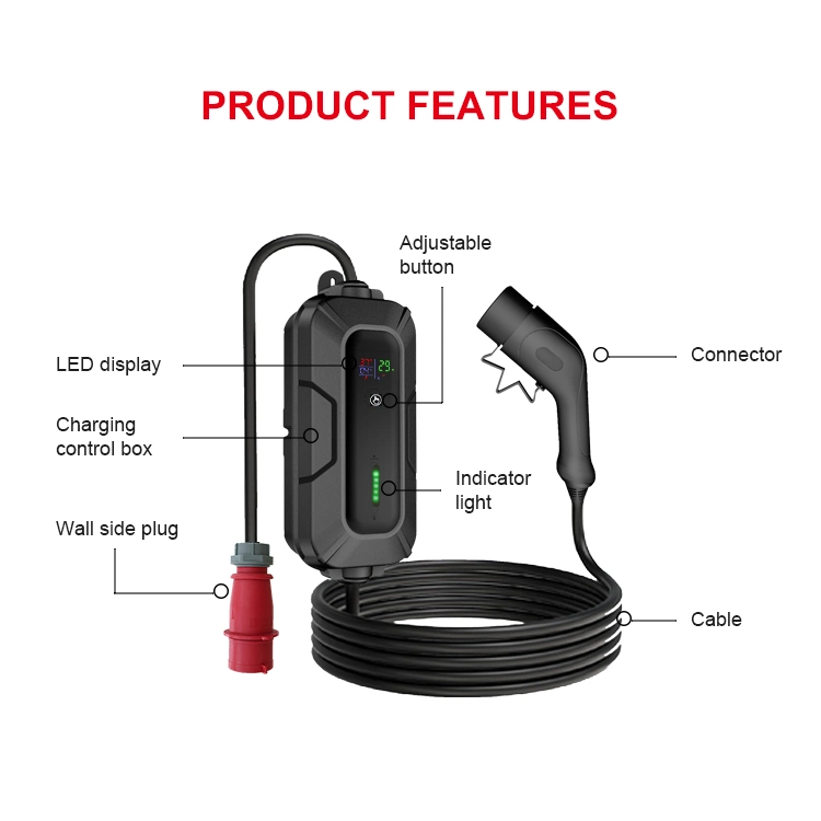 IP66 Portable Max. 22kw 13/16/20/32A Adjustable Current Electric Vehicle Car Charger