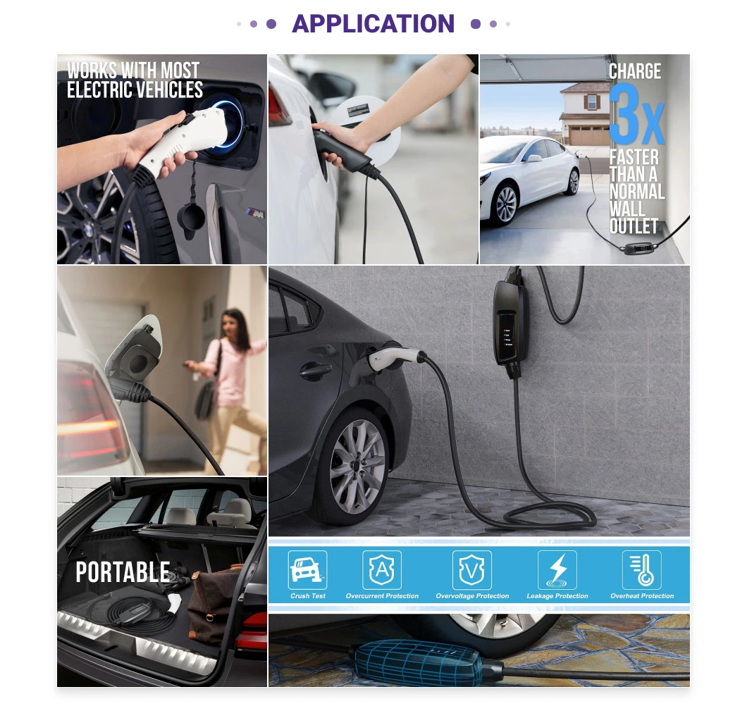 Type 2 Electric Vehicles Adjustable Current 8A 10A 13A 16A IEC 62196 Portable EV Charger