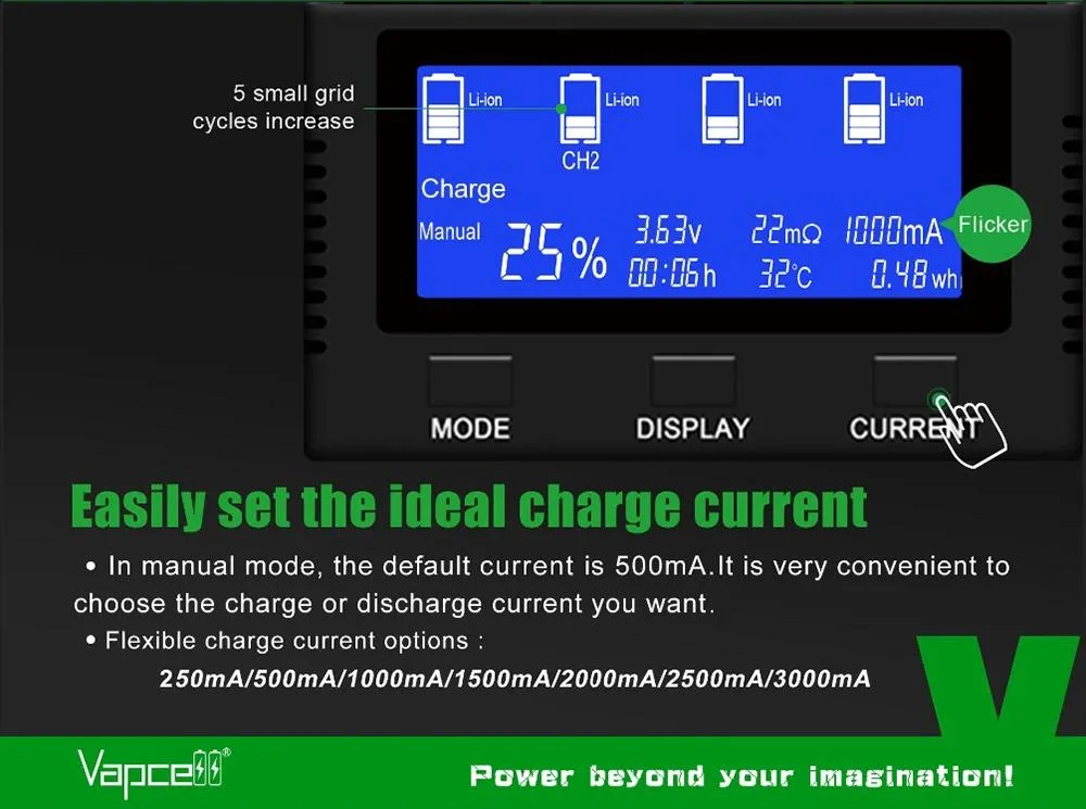 Cost-Effective Vapcell S4 Plus V3.0 Battery Charger with Storage Mode Capacity Test, Repair Function for for Li-ion and Ni-MH