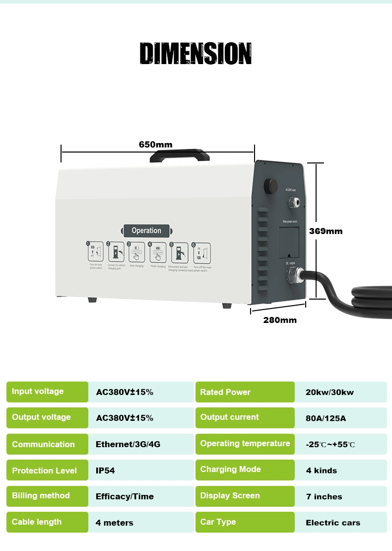 China Factory Portable 20kw/30kw DC EV Charger for Electric Vehicle Charging