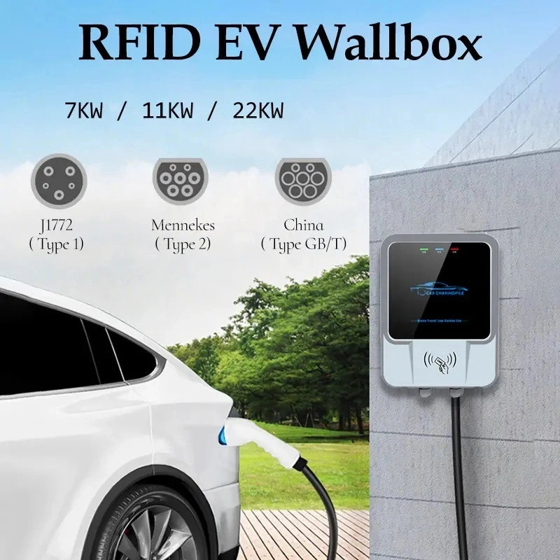 IP66 Waterproof EV Car Charger 32A 7kw 22kw Type 2 Floor-Mounted Wallbox Charging Stations for Home Electric Vehicles