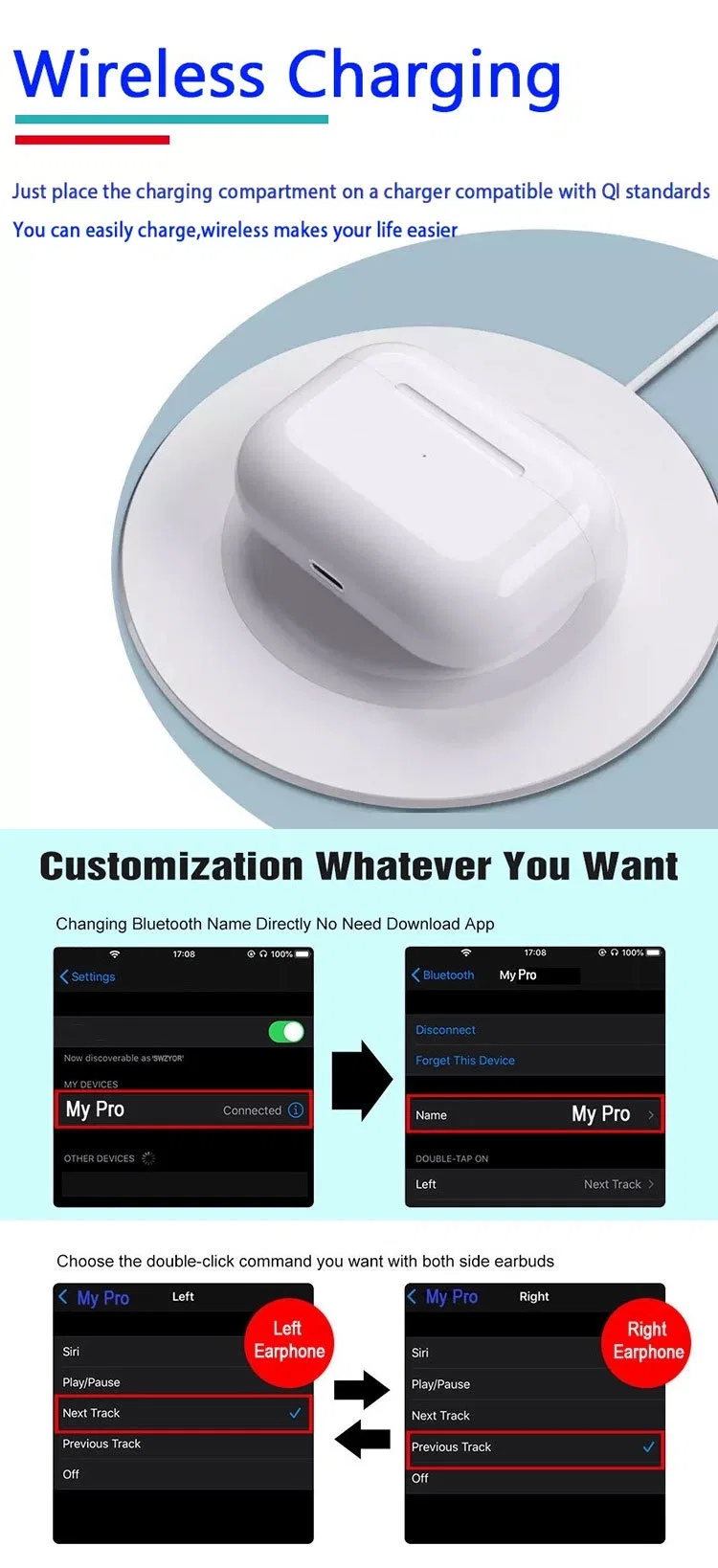 Wireless Air Pods 3 PRO 2 1: 1 Earbuds with GPS Tracking Original Logo High Quality