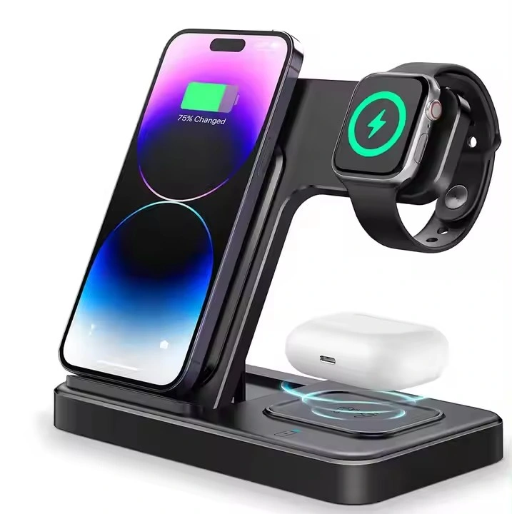 Cyborg Style 3 in 1 Wireless Charger Fast Charging, Rubber Finished Wireless Station with LED Light