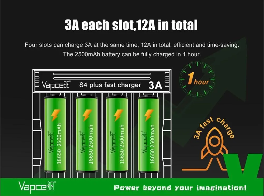 Cost-Effective Vapcell S4 Plus V3.0 Battery Charger with Storage Mode Capacity Test, Repair Function for for Li-ion and Ni-MH