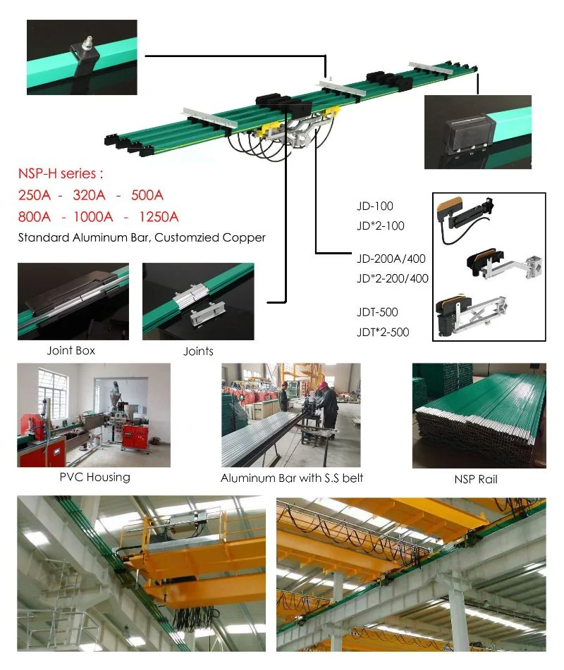 Aluminum Unipole Condcutor Rail 250A to 1250A Mobile Electrification for Galvanizing Plant Crane