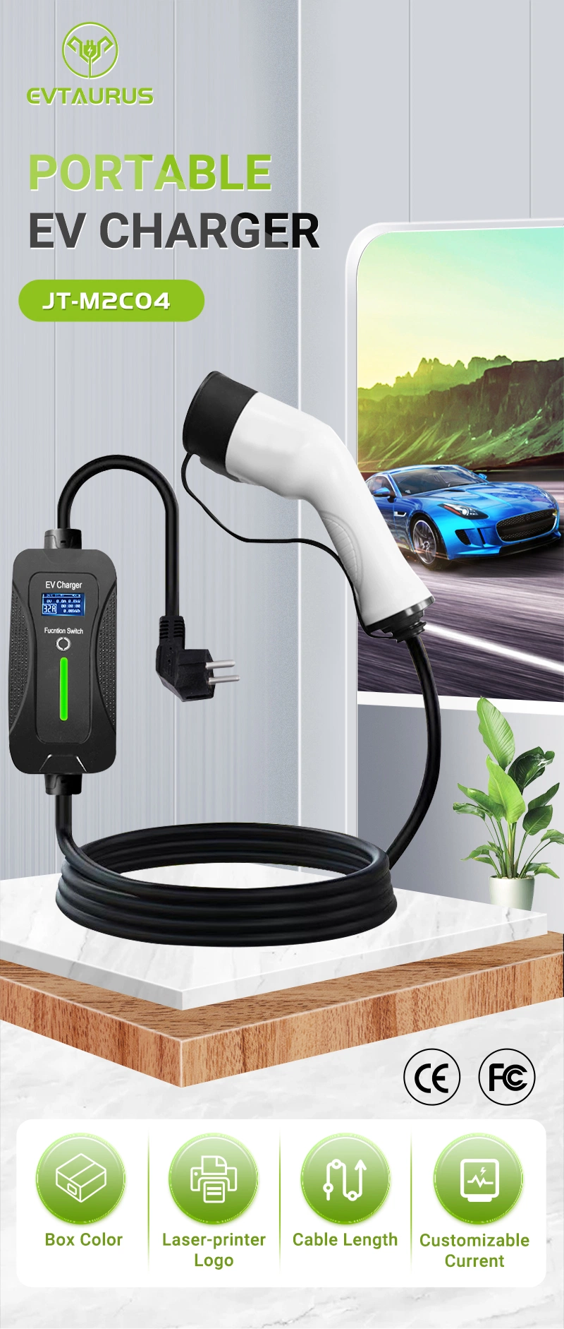 Type 2 Charging Cable Gbt Type 1 16A Adjustable 8-32A 7kw Electric Car Premium Hot Sale Portable EV Charger for Tesla Byd VW