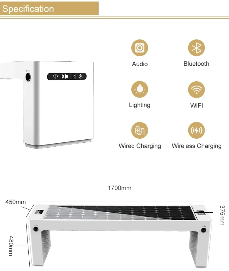 Mobile Charging Station Solar Benches Outdoor Garden Park Advertising Solar Smart Bench