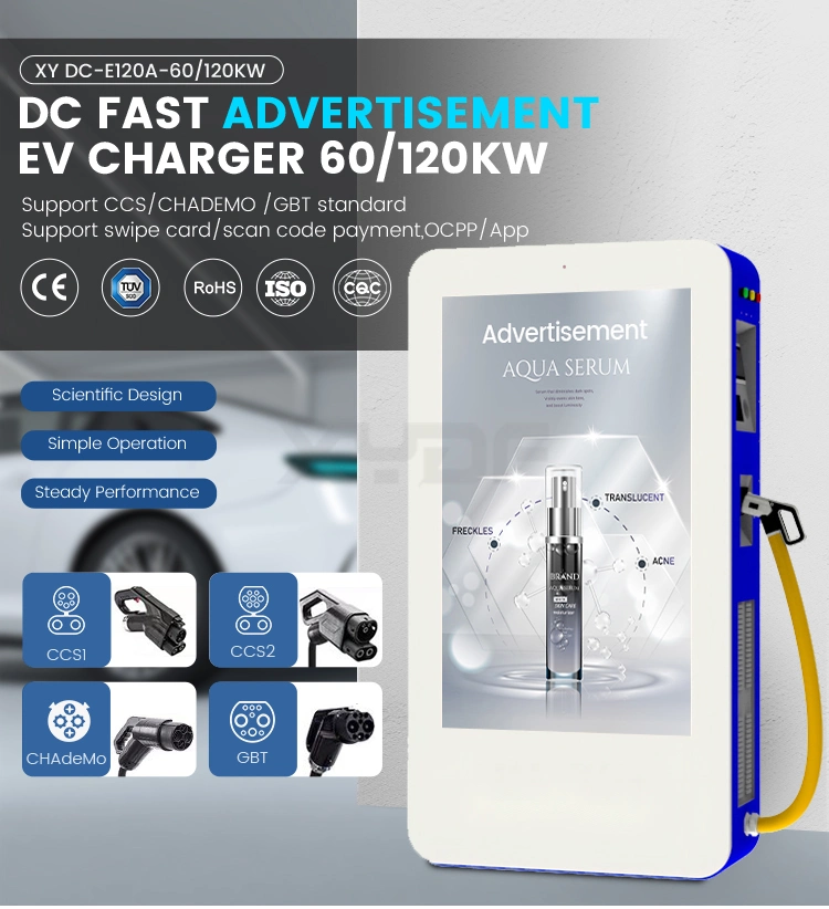 Xydf Big Screen Advertising EV Charger Gbt, CCS2/CCS1, Chadem EV Battery Popular Level CE 120kw Fast DC EV Charger