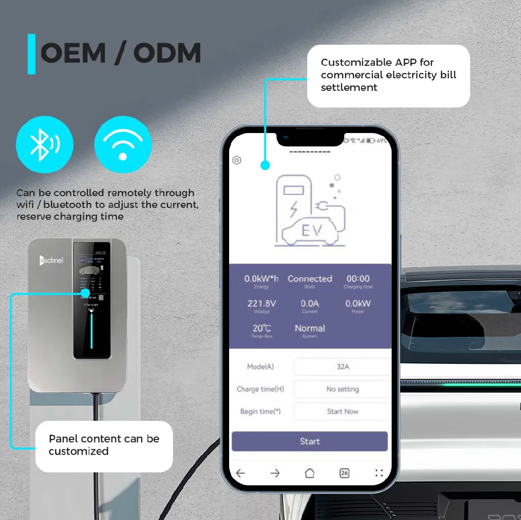 Vschnel 9kw AC EV Car Charger for Home Use and Commercial Use Charging Pile for Station/Company