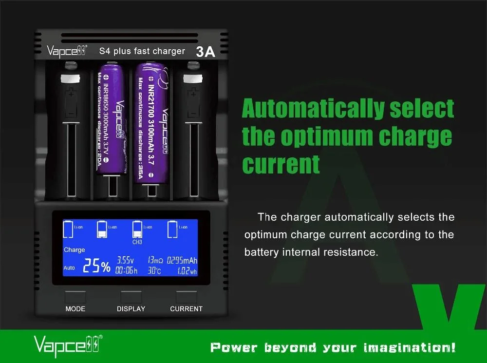 Cost-Effective Vapcell S4 Plus V3.0 Battery Charger with Storage Mode Capacity Test, Repair Function for for Li-ion and Ni-MH