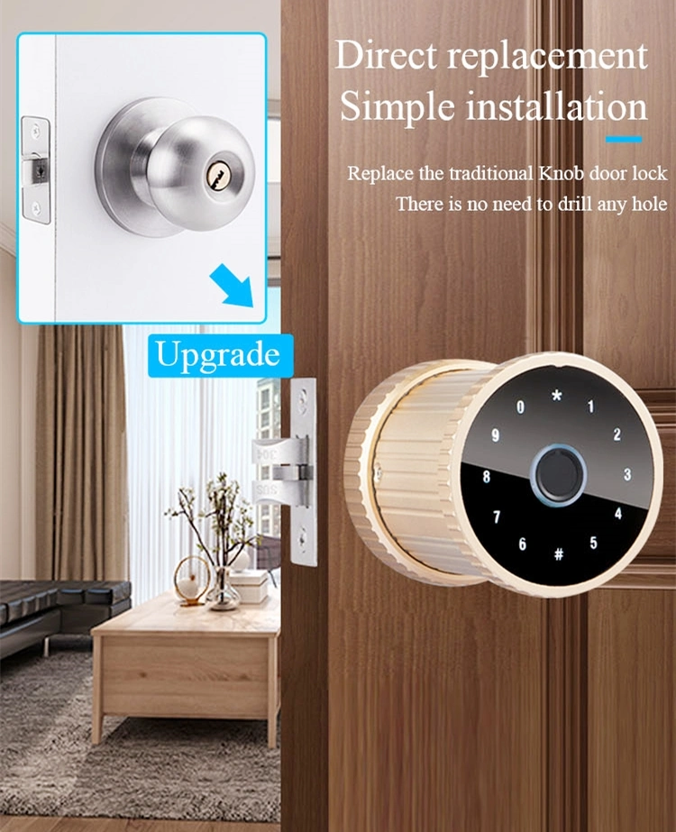 Tuya APP Knob Smart Door Lock Instead of Cylindrical Leverset with Fingerprint Password Mobile APP Unlock