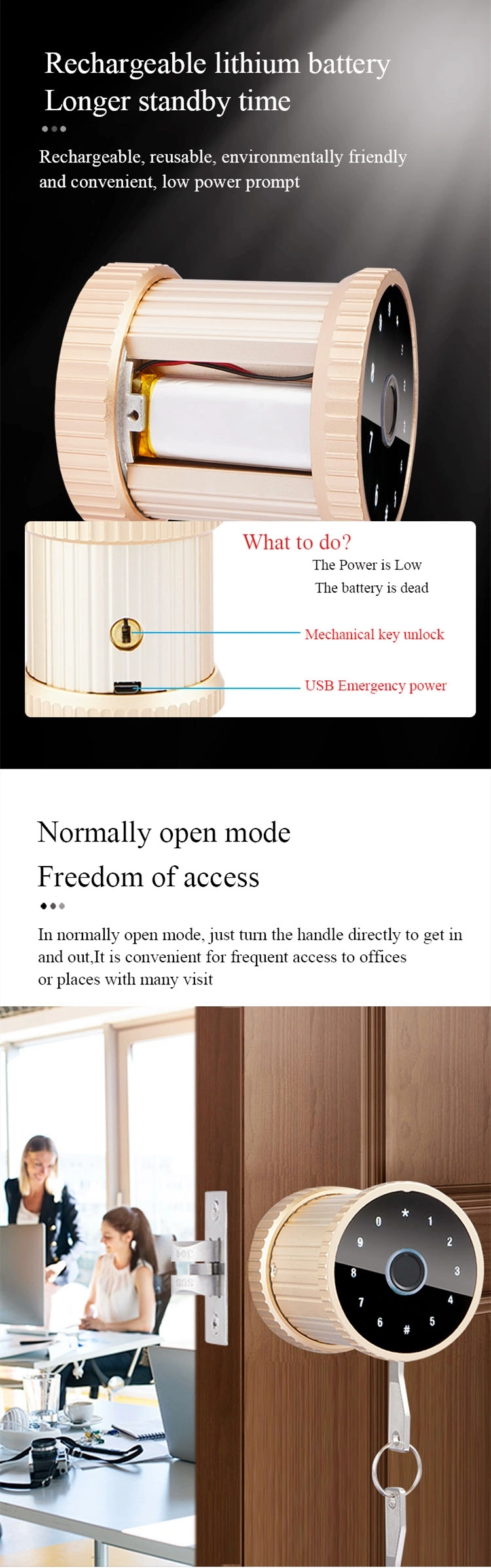 Tuya APP Knob Smart Door Lock Instead of Cylindrical Leverset with Fingerprint Password Mobile APP Unlock