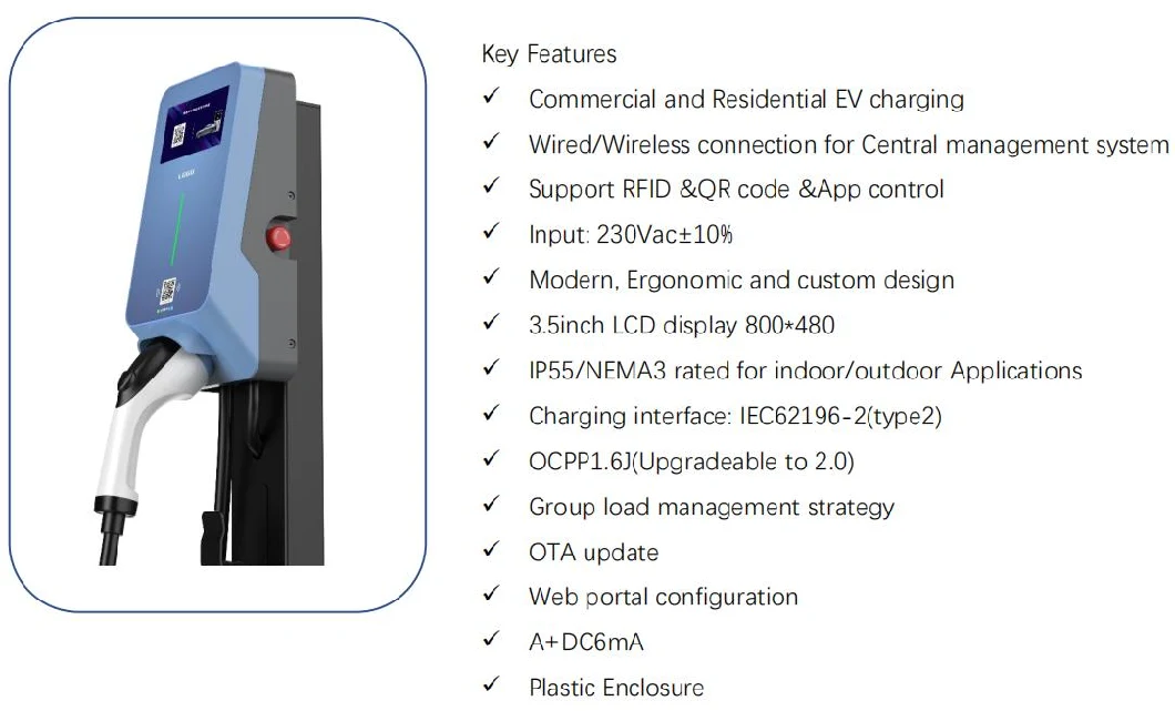 Portable Wallbox Power Level2 DC Fast Home Electric Car Battery Charger EV Electric Vehicle Charging Station