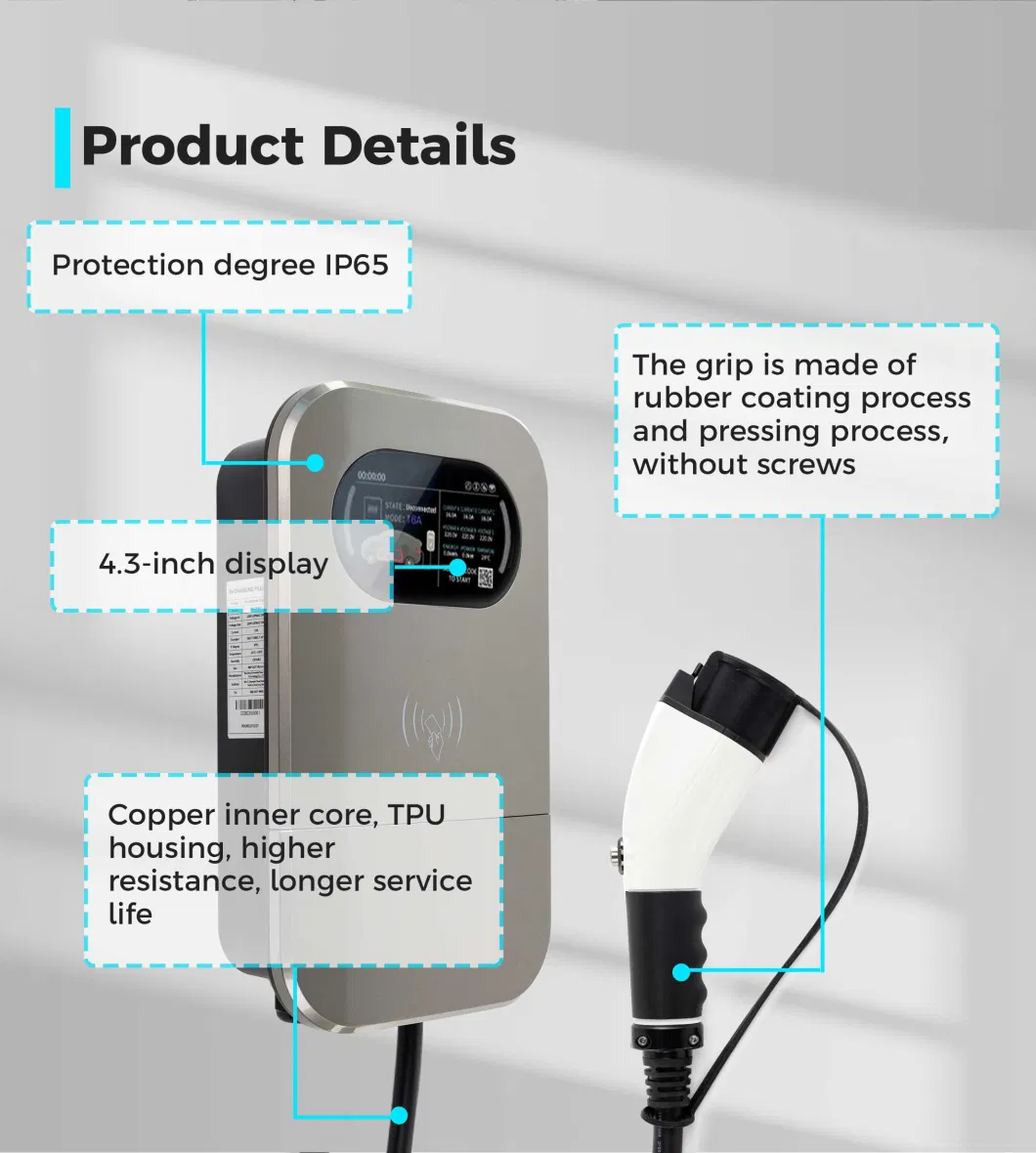 CE AC 220V 32A 1 Phase Type 2 Wall Box Charging Station 7kw EV Charger for Byd KIA ID4 ID6