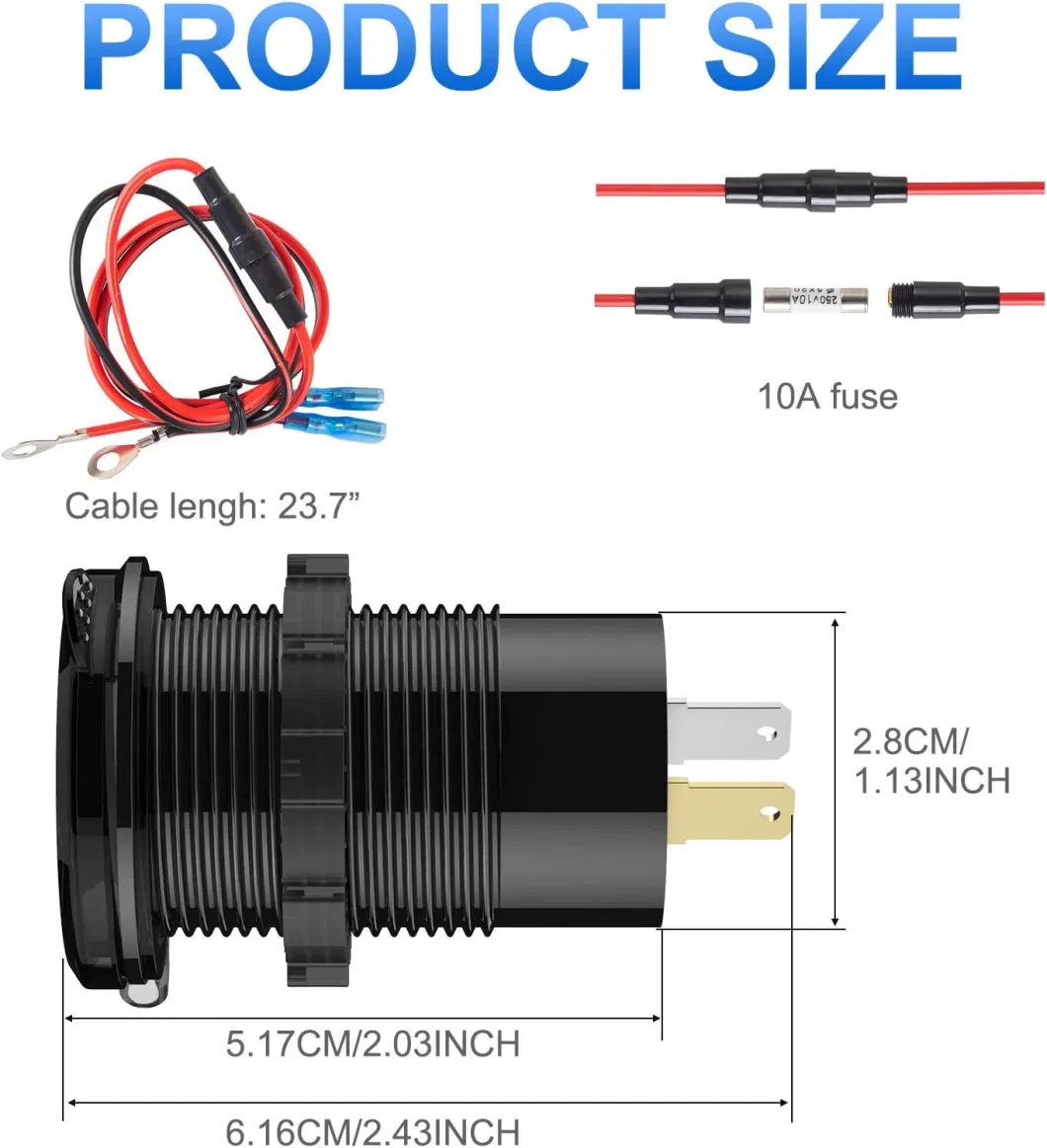 Aluminum Alloy 12V USB Outlet Dual Pd USB C Quick Charge 3.0 Car Charger Adapter 3 Port Multi-Function Car USB Charger