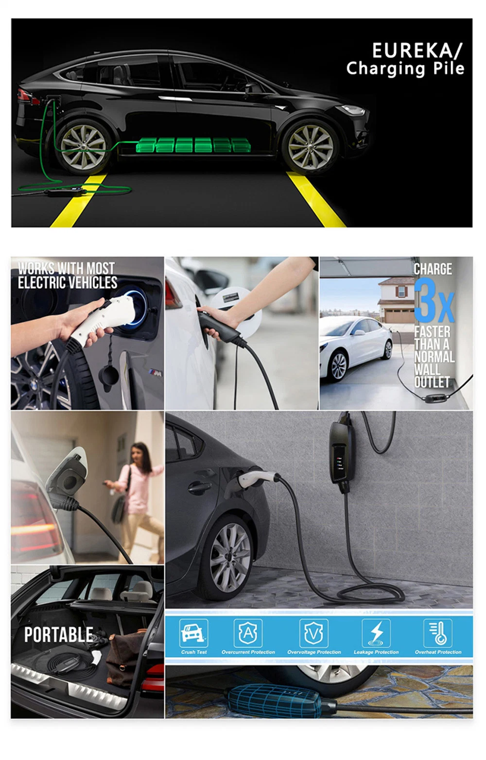 New Design 7/9kw Type 1 Wallbox EV Charger with 5.6inch Screen Display