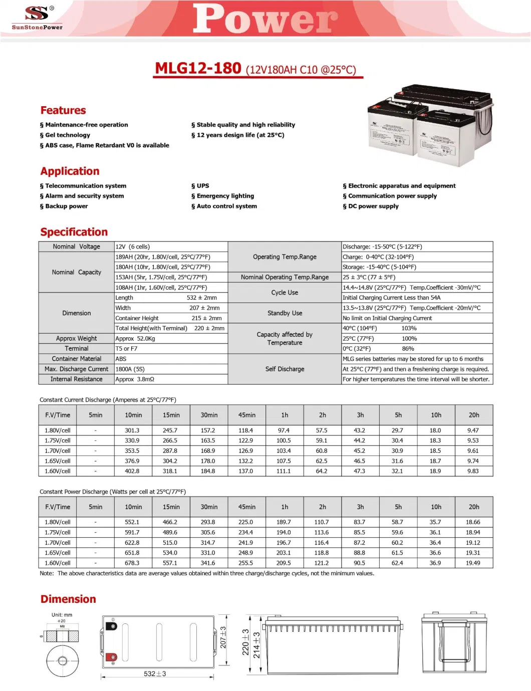 Solar Gel Battery 12V 180ah Lead Acid Deep Cycle Storage Battery