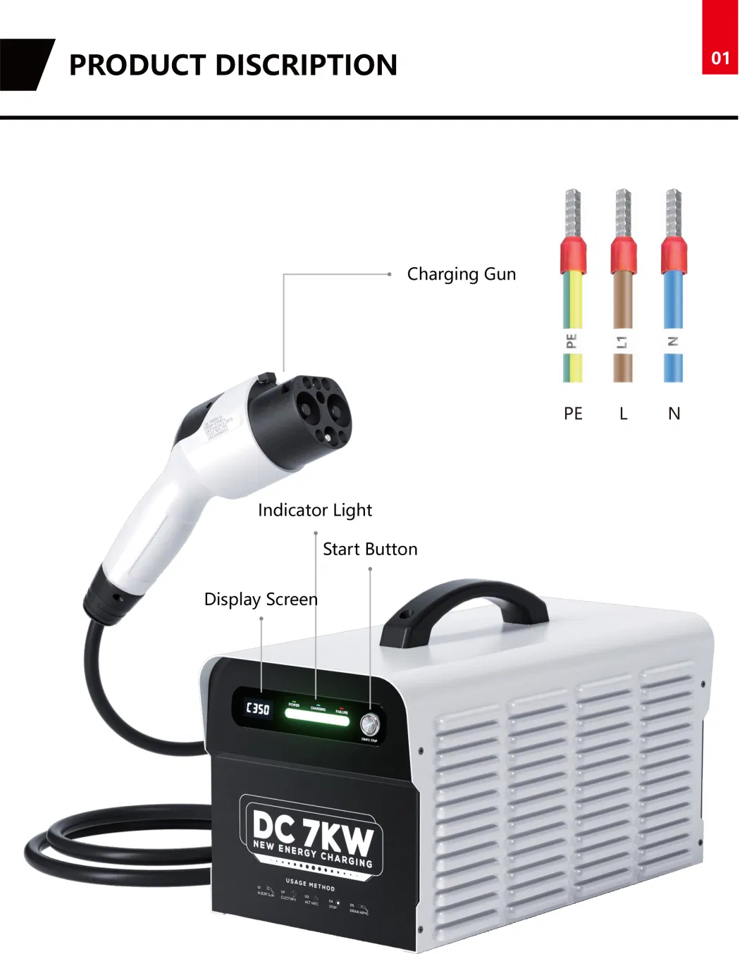 Factory Manufacture IP32 DC Fast Home 7kw 16AMP Portable Electric Vehicle Charging Car EV Charger with GB/T Charging Gun