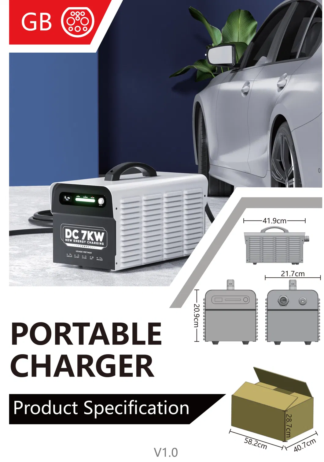 Factory Manufacture IP32 DC Fast Home 7kw 16AMP Portable Electric Vehicle Charging Car EV Charger with GB/T Charging Gun