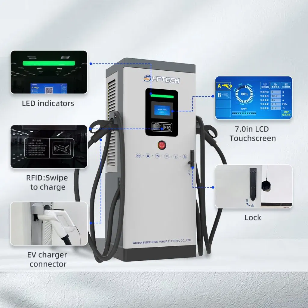 IEC 62196 CE 60kw/120kw/180kw Electric Vehicle Charging Staion DC EV Charger with 2 Guns CCS2 Chademo Type 2 DC Charger