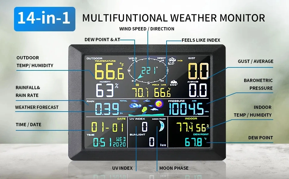 Hedao LCD Display Automatic Weather Station with Wind Direction